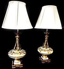 Set of 2 Massive Hollywood Regency Decorative Glass On Bronze Table Lamps picture