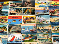 Lot of 26 Linen~Fish~Humor~Fishing~Comic ~EXAGGERATED~Postcards~ 24 Unused~h171 picture