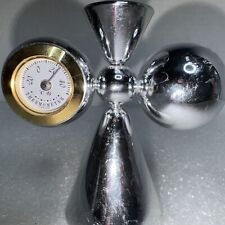 Desk Spinning Clock & Thermometer Chrome Brass Vintage Paperweight Display Piece picture