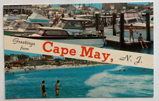 ca 1963 NJ Postcard Greetings from Cape May NJ large letters boats beach vintage picture