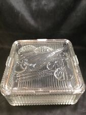 Vintage Clear Federal Glass Refrigerator Dish Embossed Vegetables Ribbed picture
