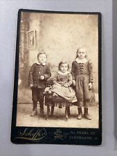 1870-1890’s Cleveland Ohio Schiffer Studio Cabinet Card Photo 3 Children Pose picture