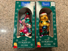 Santa's Best Vintage European Style Mouth Blown Glass Pooh and Piglet Lot of 2 picture
