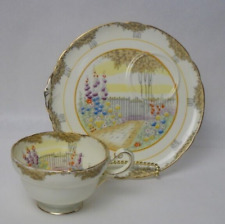Royal Paragon Bone China Cup Snack Plate Set Pale Yellow Garden Gate England EUC picture