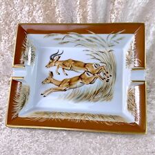 Vintage Hermes Paris Cigar Ashtray Change Tray Running Deer Couple Porcelain picture