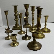 Mixed Lot of 13 Vintage Brass Candlesticks Holders Wedding Tablescape Set picture