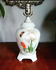 Vintage Signed Hand Painted Ginger Jar Floral Table Lamp Mid Century Modern picture