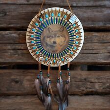 Native American Handcrafted Spirit Shields Laser Engraved Wood & Leather 12in picture