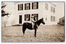 1908 Child Riding Pony Horse Barn Wizard Hat Boy Atwater OH RPPC Photo Postcard picture