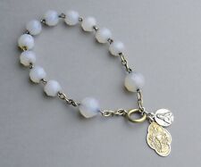 French Antique Religious, Sterling & Moonstone Bracelet. Saint Virgin Mary Medal picture