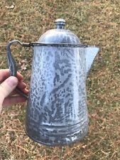 ANTIQUE NICE CLEAN GRAY GRANITEWARE MOTTLED COWBOY COFFEE POT AAFA  picture