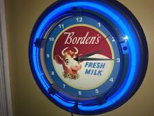 Borden's Fresh Milk Elsie Cow Dairy Store Man Cave Neon Wall Clock Sign picture