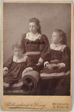 CABINET CARD 3 GIRLS MATCHING DRESS BILLINGHURST DOVEY WEYMOUTH ANTIQUE PHOTO picture