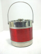 OGGI Ice Bucket Silver Metal Red Round Band Handle Barware 6.5