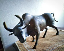 Vintage Etched Solid Heavy Bronze Bull Statue picture