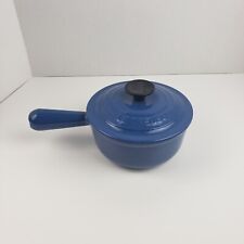VINTAGE Le Creuset Enamel Cast Iron #16 Pot Sauce Pan W/ Lid Blue Hollow Handle picture