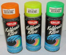 3 VINTAGE 1990s KRYLON 'KALIFORNIA KOLORS' SPRAY PAINT CANS ORANGE/YELLOW/GREEN picture
