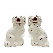 Vintage Set Pair of Staffordshire Style Spaniel Mantle Dogs White Gold Porcelain picture