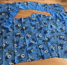 Vintage 70s Retro BLUE DAISY Rayon Curtain Panels & Swag~Sen-O-Press picture