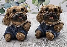 Two Adorable  Shar Pei Puppies In Overalls  Figurines picture