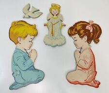 Vintage 1960'S Wall Art Children Praying Guardian Angel Dove Nursery Home Decor picture