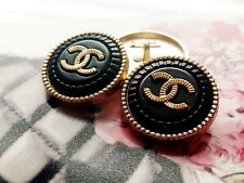 10 Chanel Steel Stamped CC Black Gold Round Button 20 mm Set of 10 picture