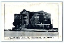 c1940's Carnegie Library Exterior Roadside Frederick Oklahoma OK Trees Postcard picture