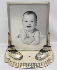 Vintage Metal Baby Shoes Picture Frame Holder w/ Picture Frame   TF picture