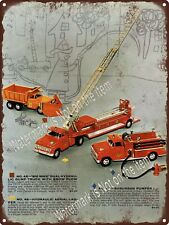 1958 Tonka Toy Fire dump truck Snow Plow Pumper Ladder Metal Sign 9x12
