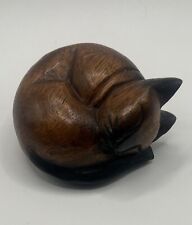 Hand Carved Wooden Sleeping Cat. Kitten. Vintage. MCM. Figurine. Paperweight. picture
