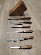 Antique L L Bean Wooden Chicago Cutlery Carbon Steel Kitchen Knife Set picture