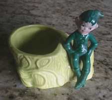 Vintage Gilner CA Green Elf Pixie Sprite Imp Tree Stump Planter Kitschy Ceramic picture