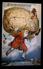 Santa Claus with Giant Sack Full of Toys~Fruit~Antique Christmas Postcard~h752 picture