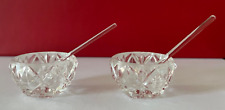  Lot of Two Vintage Matching Clear Round Faceted Glass Salt Cellars With Spoons picture