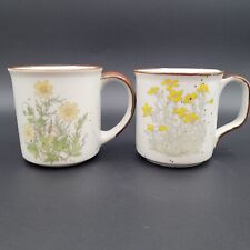 Set of 2 VTG 1970s Speckled Floral Stoneware Takahashi Style Mug Yellow Flower picture
