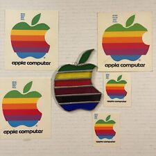 Rare Vintage Apple Macintosh Computer Rainbow Logo Stained Glass & Stickers picture