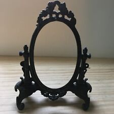 Vintage / Antique Cast Bronze Ornate Oval Vanity Mirror Picture Frame Stand 12