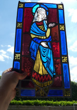 Vintage  stained glass window panel religious madonna plaque picture