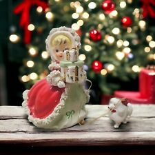 NAPCO Christmas Lady & Poodle Dog Ceramic Planter Red Dress AX2749B Japan READ picture