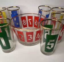 Anchor Hocking 1950s Numbered Drink Set Glasses Bucket Primary Colors Retro MCM picture