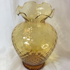 12.5” Large Amber Art Glass Vase, Ruffled Rim, Vintage MCM Deco Collectible❤️ picture