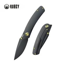 Kubey Momentum Folding Knife Black Ti Handle M390 Plain Edge Blackwash KB386B picture