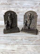 Vintage Hubley 328 Girl With Lyre Erato Goddess Muse Bookends Cast Iron Bronzed picture