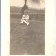 c1910s Rowesburg OH Outdoors Cute Baby Girl RPPC Real Photo Postcard Harris A111 picture