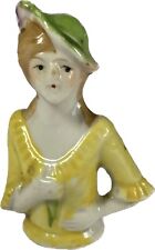 Vintage Antique Porcelain HALF DOLL – Roaring 1920’s Woman in Yellow, JAPAN  picture