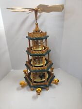 Vintage Christmas 3 Tier Pyramid Wooden Nativity Candle Windmill Carousel German picture