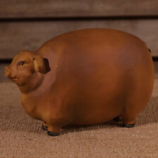 New Primitive Farmhouse BROWN FAT PIG FIGURINE Shelf Sitter Figure 4