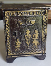 Antique 1882 Cast Iron ROLLER SAFE Bank Roller Skating Kyser & Rex , Orig Paint picture