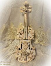 Shabby Chic Embellished French Violin * Home Decor * Vintage * Mixed Media Art * picture