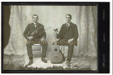 Antique Cabinet Card Photograph Handsome Twin Bothers Guitar Fiddle Newark OH picture